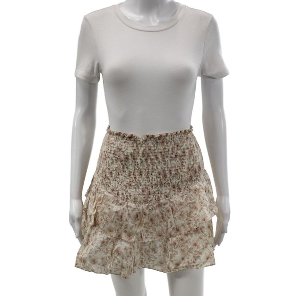 Intermix Women Peasant Midi Skirt Beige Floral Cotton Size PP
